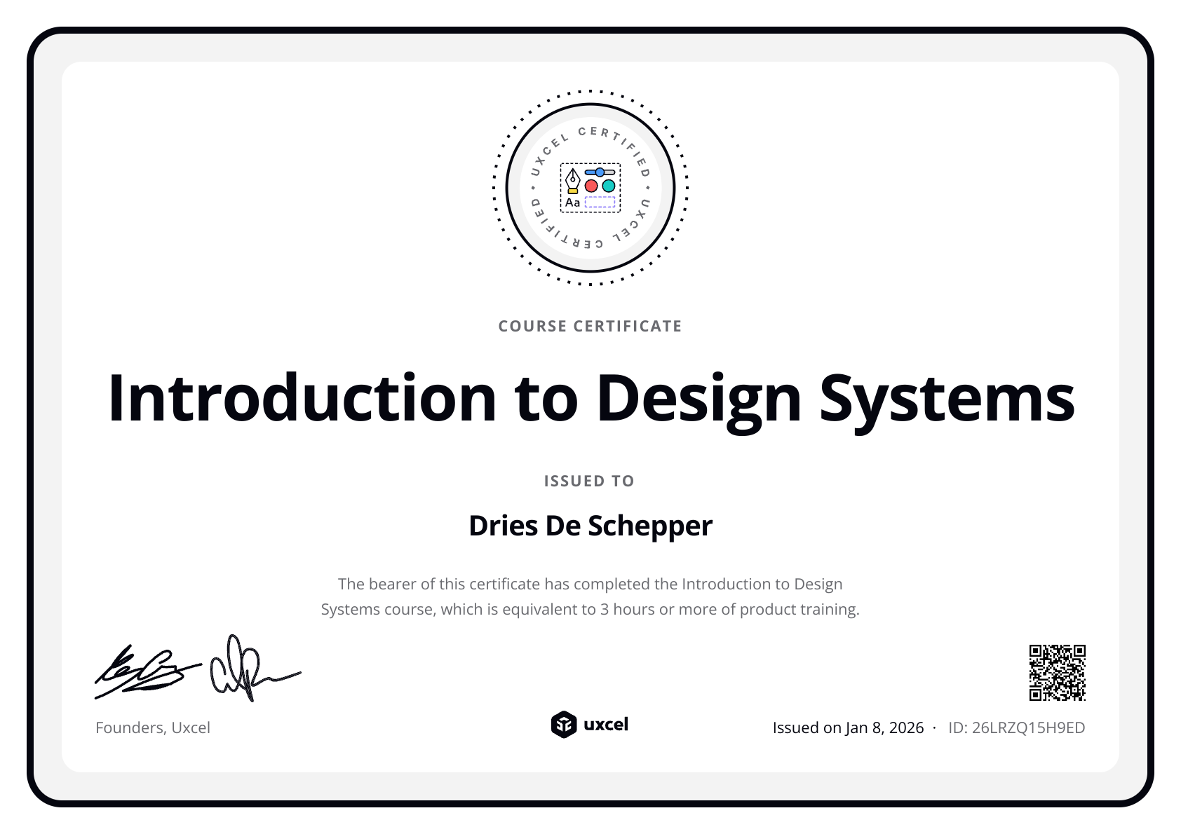 Dries De Schepper's certificate